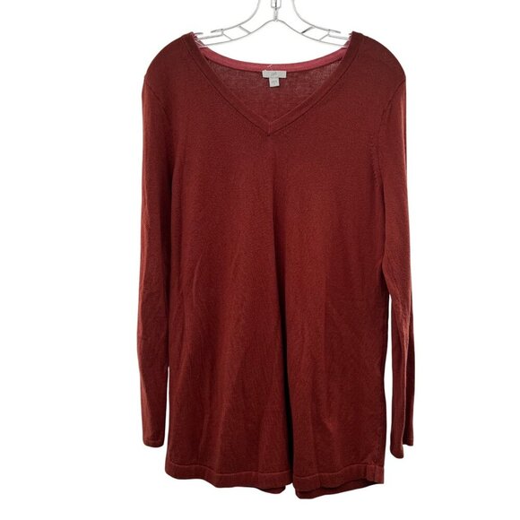 J.Jill V-Neck Lightweight Pullover Sweater Long Sleeve Rust Size Small - Picture 1 of 9